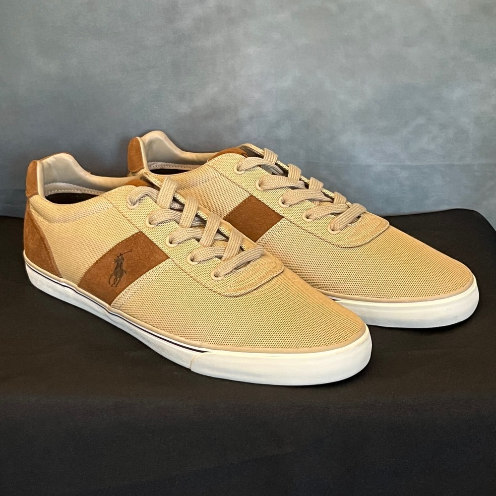 Polo Ralph Lauren Hanford Low-top Tan‎ Canvas Suede Trim Sneakers Size 12